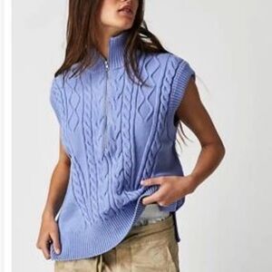 Free People NWT Lizzy Half Zip Cable Knit Sweater Vest Oversized Small